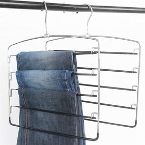 img 3 attached to 👖 KLEVERISE Stainless Steel Magic Pants Hangers - Non-Slip 5-Layer Storage Solution for Pants & Trousers - Space-Saving Swing Arm Closet Organizer (2 Pack)