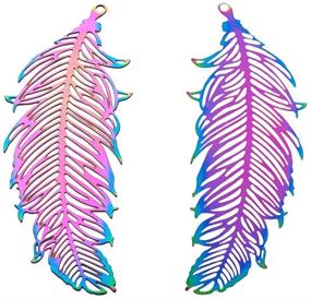 img 3 attached to Beadthoven 50pcs Stainless Steel Feather Charm Pendants – Stunning Rainbow Etched Metal Embellishments for DIY Bracelet and Necklace Making