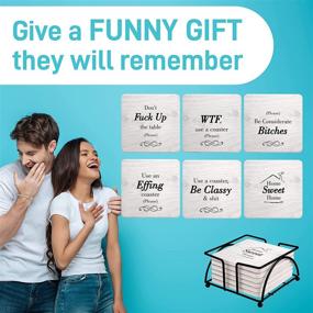 img 3 attached to 😂 Hilarious Drink Coasters with Holder - 6 Piece Novelty Gift Set for Friends, Men, Women - Funny Sayings - Perfect for Housewarming, Birthdays, Living Room Decor, White Elephant, Holiday Parties