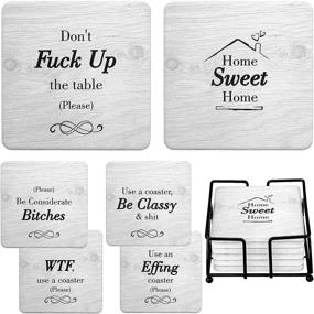 img 4 attached to 😂 Hilarious Drink Coasters with Holder - 6 Piece Novelty Gift Set for Friends, Men, Women - Funny Sayings - Perfect for Housewarming, Birthdays, Living Room Decor, White Elephant, Holiday Parties