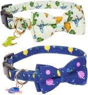 🐶 adjustable dog collar with bow tie, cute universe & dinosaur pattern, ideal for small, medium, & large dogs, pets (size: medium) logo