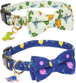 img 4 attached to 🐶 Adjustable Dog Collar with Bow Tie, Cute Universe & Dinosaur Pattern, Ideal for Small, Medium, & Large Dogs, Pets (Size: Medium)