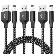 🔌 mfi certified lightning cable 3pack, 10ft fast charging nylon braided syncing long cord for iphone 12/11/pro/max/xs/x/xr/8/7/es and more - bkayp iphone charger (whiteblack) logo