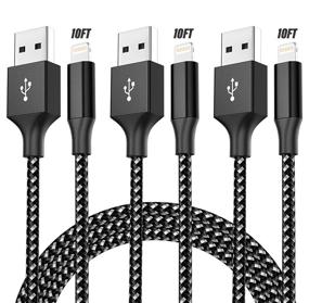 img 4 attached to 🔌 Mfi Certified Lightning Cable 3Pack, 10FT Fast Charging Nylon Braided Syncing Long Cord for iPhone 12/11/Pro/Max/Xs/X/XR/8/7/ES and More - Bkayp iPhone Charger (WhiteBlack)