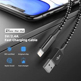 img 3 attached to 🔌 Sertifikovанный кабель Lightning 3Pack Mfi, 10FT Быстрая зарядка Нейлоновый оплетенный синхронизирующий длинный шнур для iPhone 12/11/Pro/Max/Xs/X/XR/8/7/ES и многое другое - Зарядное устройство Bkayp для iPhone (бело-черное)