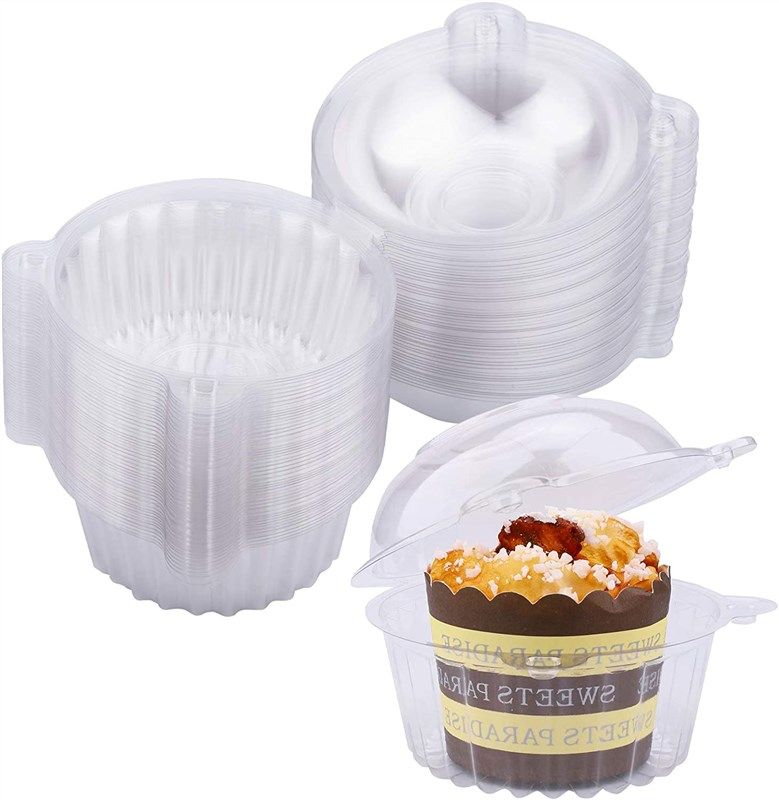 Cupcake Containers With Connected Airtight Dome Lids, Snack