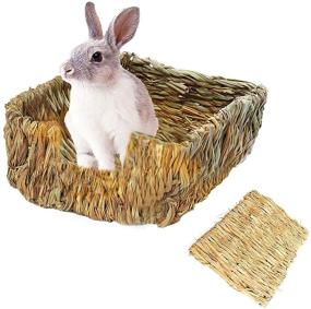 img 4 attached to 🐰 Tfwadmx Natural Straw Woven Grass Bed for Rabbits, Hamsters, Gerbils, Chinchillas, Guinea Pigs, Mice, and Other Small Animals - Rabbit Grass Bed, Bunny Chew Toys Hay Mat (2 Pcs)
