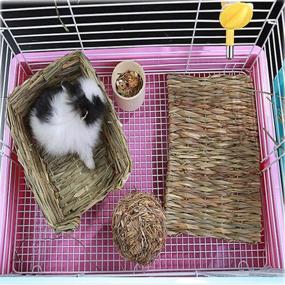 img 1 attached to 🐰 Tfwadmx Natural Straw Woven Grass Bed for Rabbits, Hamsters, Gerbils, Chinchillas, Guinea Pigs, Mice, and Other Small Animals - Rabbit Grass Bed, Bunny Chew Toys Hay Mat (2 Pcs)