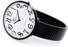 img 1 attached to ⌚ Easy-to-Read Black Extra Large Face Flat Band Watch with Stretch for Optimal Comfort