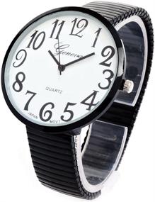 img 2 attached to ⌚ Easy-to-Read Black Extra Large Face Flat Band Watch with Stretch for Optimal Comfort