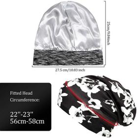 img 3 attached to 🎩 Geyoga Adjustable Satin Lined Sleep Cap Hair Cover Bonnet - Black with White (2 Pieces)