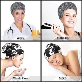 img 1 attached to 🎩 Geyoga Adjustable Satin Lined Sleep Cap Hair Cover Bonnet - Black with White (2 Pieces)