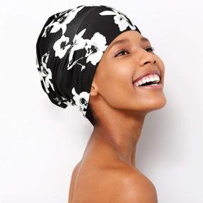 img 2 attached to 🎩 Geyoga Adjustable Satin Lined Sleep Cap Hair Cover Bonnet - Black with White (2 Pieces)