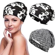 🎩 geyoga adjustable satin lined sleep cap hair cover bonnet - black with white (2 pieces) logo