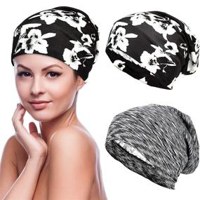 img 4 attached to 🎩 Geyoga Adjustable Satin Lined Sleep Cap Hair Cover Bonnet - Black with White (2 Pieces)