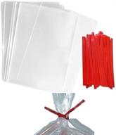 🍬 100 clear treat &amp; favor bags with twist ties - perfect for cake pops, candy, gifts, weddings, parties - food safe plastic, stronger than cellophane - 1.5 mils thickness - size 4&#34; x 6&#34; logo