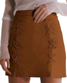 img 4 attached to 👗 MANGOPOP Women's High Waist Lace-Up Bodycon Faux Suede A-Line Mini Pencil Skirt – Classic Style for Trendy Fashionistas