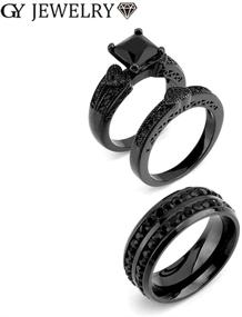 img 2 attached to 💍 Gy Jewelry Couple Ring: His and Hers Black Gold Filled CZ Women's Wedding Band with Men's Stainless Steel Bridal Sets