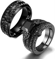 💍 gy jewelry couple ring: his and hers black gold filled cz women's wedding band with men's stainless steel bridal sets logo