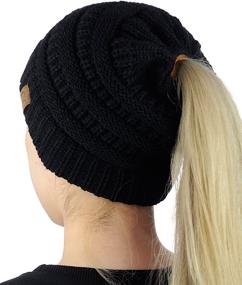 img 3 attached to 🎀 Messy High Bun Ponytail Beanie Hat - Soft Stretch Cable Knit C.C BeanieTail