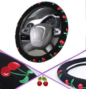 img 4 attached to Green Automotive Cherry Car Accessory: Cute Handmade 15-Inch Steering Wheel Cover for Women