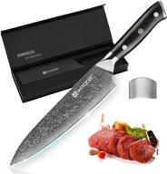 [new] wrooc damascus 8-inch chef knife: kitchen knives with premium g10 handle & triple rivet, razor sharp japanese vg-10 stainless steel, exceptional edge retention, stain & corrosion resistant logo