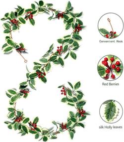 img 1 attached to 🎄 Premium Christmas Holly Leaf Garland – 5.5 FT Winter Decoration with Red Berries for Mantle – Festive Holiday Holly Leaves Garland in Green