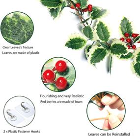 img 2 attached to 🎄 Premium Christmas Holly Leaf Garland – 5.5 FT Winter Decoration with Red Berries for Mantle – Festive Holiday Holly Leaves Garland in Green