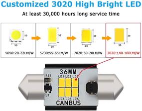 img 3 attached to ✨ AUXITO 400 люмен 36MM 6411 6418 Canbus ошибка бесплатная LED-лампа фестона с чипсетами 3020 для автомобильных фонарей интерьера, номерного знака, купола, карты, двери, вежливости - Ксеноново-белый (пачка из 2)