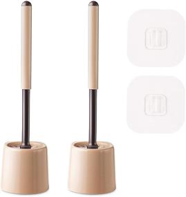 img 4 attached to 🚽 2 Pack of Eyliden Stiff Bristles Toilet Scrubber Brushes with Holder - Deep Cleaning, Compact Plastic Toilet Bowl Brush Set with Tool-Free Hook - Space Saving, Brown