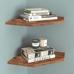 img 2 attached to 🏠 Enhance Bedroom and Kitchen Décor with BCOZLUX Corner Floating Shelves - Set of 2, Rustic Brown and Black. Perfect for Photos, Cable Boxes, Speakers, and TV Accessories!