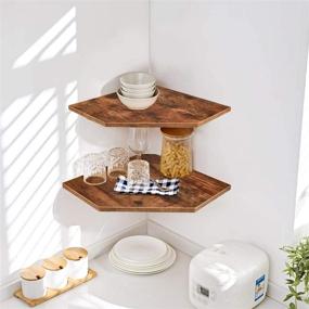 img 3 attached to 🏠 Enhance Bedroom and Kitchen Décor with BCOZLUX Corner Floating Shelves - Set of 2, Rustic Brown and Black. Perfect for Photos, Cable Boxes, Speakers, and TV Accessories!