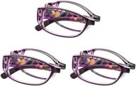 3 pair foldable reading glasses for women with blue light blocking lens (+2.50 magnification) - compact and portable readers with reading case included in purple logo