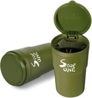 🚬 stop one car ashtray, portable ashtray with clamshell lid - large auto ash tray for car, outdoor, indoor, travel - windproof, detachable and full washable - pbt material - green logo