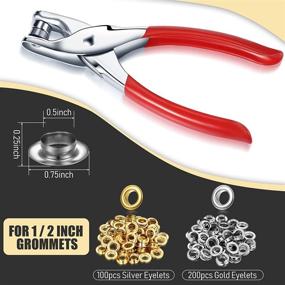 img 3 attached to 🔧 Grommet Eyelet Plier Set with 300 Metal Eyelets - Leather Clothes Belt Tool Kit (Gold, Silver, 1/2 Inch)