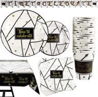 🎉 black and gold party supplies set - 177 pieces with banner, plates, cups, napkins, tablecloth | serves 25 logo