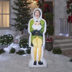 img 1 attached to 🎅 Gemmy Photorealistic Christmas Airblown Inflatable Excited Buddy The Elf - 6 ft Tall, Green - Festive Holiday Decor