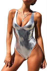 img 2 attached to 👙 YAUASOPA Sexy Liquid Metallic Glitter One Piece Push Up Swimsuit: Flaunt Your Shimmering Style at the Beach!