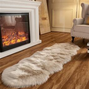 img 3 attached to Arbosofe Beige Fluffy Faux Fur Sheepskin Rug - Bedroom and 🐑 Living Room Area Rug, Small 2 x 6 Feet Fuzzy Shaggy Rug