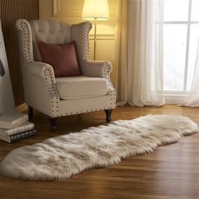 img 4 attached to Arbosofe Beige Fluffy Faux Fur Sheepskin Rug - Bedroom and 🐑 Living Room Area Rug, Small 2 x 6 Feet Fuzzy Shaggy Rug