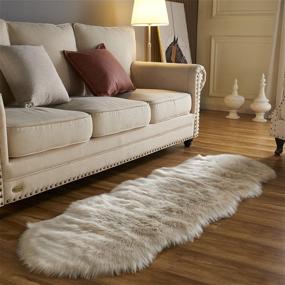 img 2 attached to Arbosofe Beige Fluffy Faux Fur Sheepskin Rug - Bedroom and 🐑 Living Room Area Rug, Small 2 x 6 Feet Fuzzy Shaggy Rug