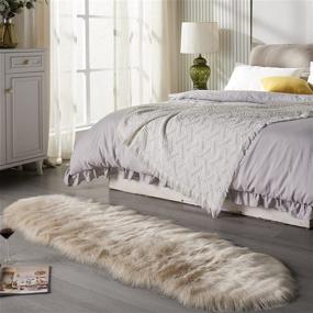 img 1 attached to Arbosofe Beige Fluffy Faux Fur Sheepskin Rug - Bedroom and 🐑 Living Room Area Rug, Small 2 x 6 Feet Fuzzy Shaggy Rug