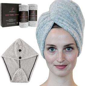 img 4 attached to Zhenali Hair Drying Towel Wrap for Women: 2 Pack Bamboo and Cotton Hair Towel - Naturally Dry and Stylishly Protect Your Hair