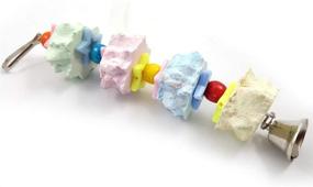 img 2 attached to 🦜 Pet Chew Toy for Parrots, Conure, Budgies, Parakeet, Hamster, Rabbit - Colorful Calcium Stone Bird Beak Trim with Bell, Long String Cage Toy. Chinchilla's Grinding Teeth Claw Shape Lava Block - Set of 2