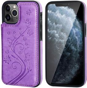 img 2 attached to 📱 Vaburs iPhone 12 Pro Max Case Wallet with Card Holder, Embossed Butterfly Pattern PU Leather Double Magnetic Buttons Flip Shockproof Cover - Purple, 6.7 Inch