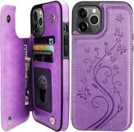 📱 vaburs iphone 12 pro max case wallet with card holder, embossed butterfly pattern pu leather double magnetic buttons flip shockproof cover - purple, 6.7 inch logo