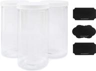 📦 tall bpa-free pet plastic canisters with lids and labels (3-pack, 2.5 quart / 10 cup capacity); 10-inch high jars ideal for food & home storage, white lids, chalk labels logo