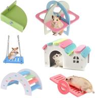 🐹 dwarf hamster toys: complete set of 6 diy accessories for exercise and entertainment - wooden house hideout, triangle platform, rainbow bridge, swing seesaw - ideal for syrian hamsters, gerbils, mice, and sugar gliders логотип