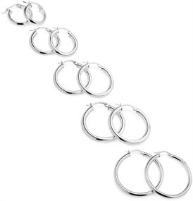 img 3 attached to 💎 Stylish 5 Pair Set: Sterling Silver 3mm Polished Round Hoop Earrings in 15mm, 20mm, 25mm, 30mm, and 35mm Sizes