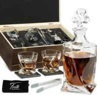 🥃 premium whiskey stones gift set for men & women - decanter, twisted glasses, stainless steel whisky cubes, coasters, tongs & freezer pouch in pinewood box logo